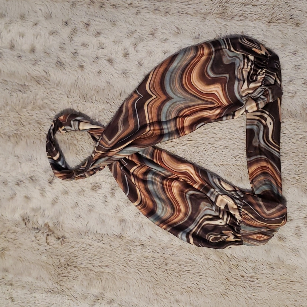 PrettyLittleThing Marble Print Wrap Halter Top